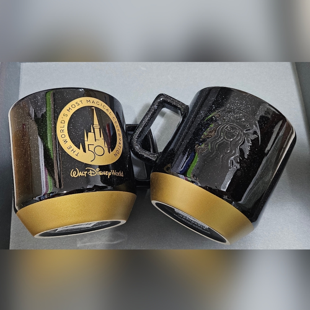 Starbucks Disney Black and Gold 50th Anniversary Mug Pair